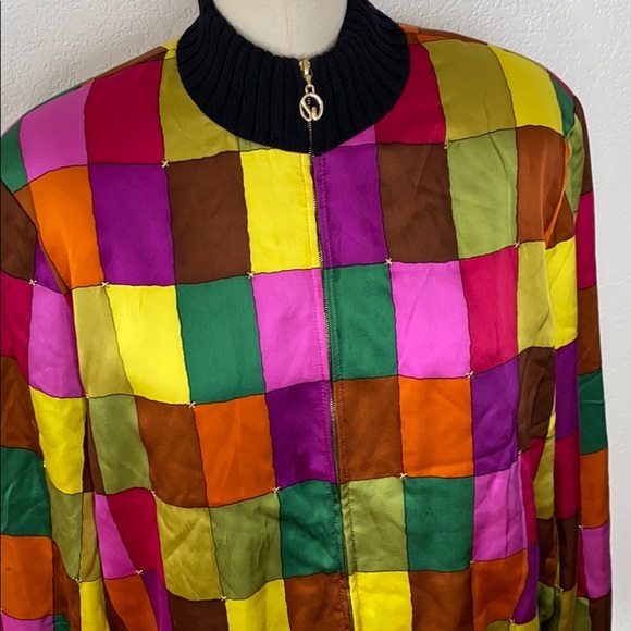 Vintage ST. JOHN multicolor silk bomber jacket M - Picture 2 of 8